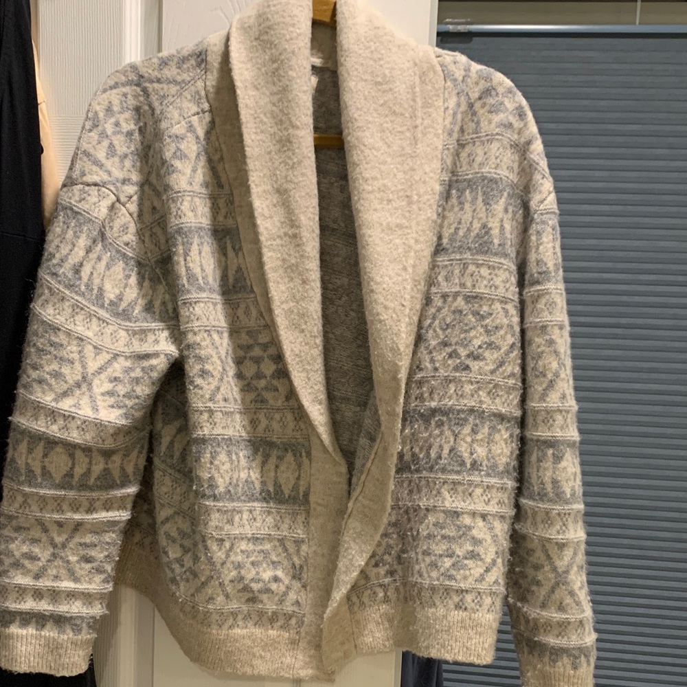 Lucky Brand Cream and Gray Cardigan Sweater